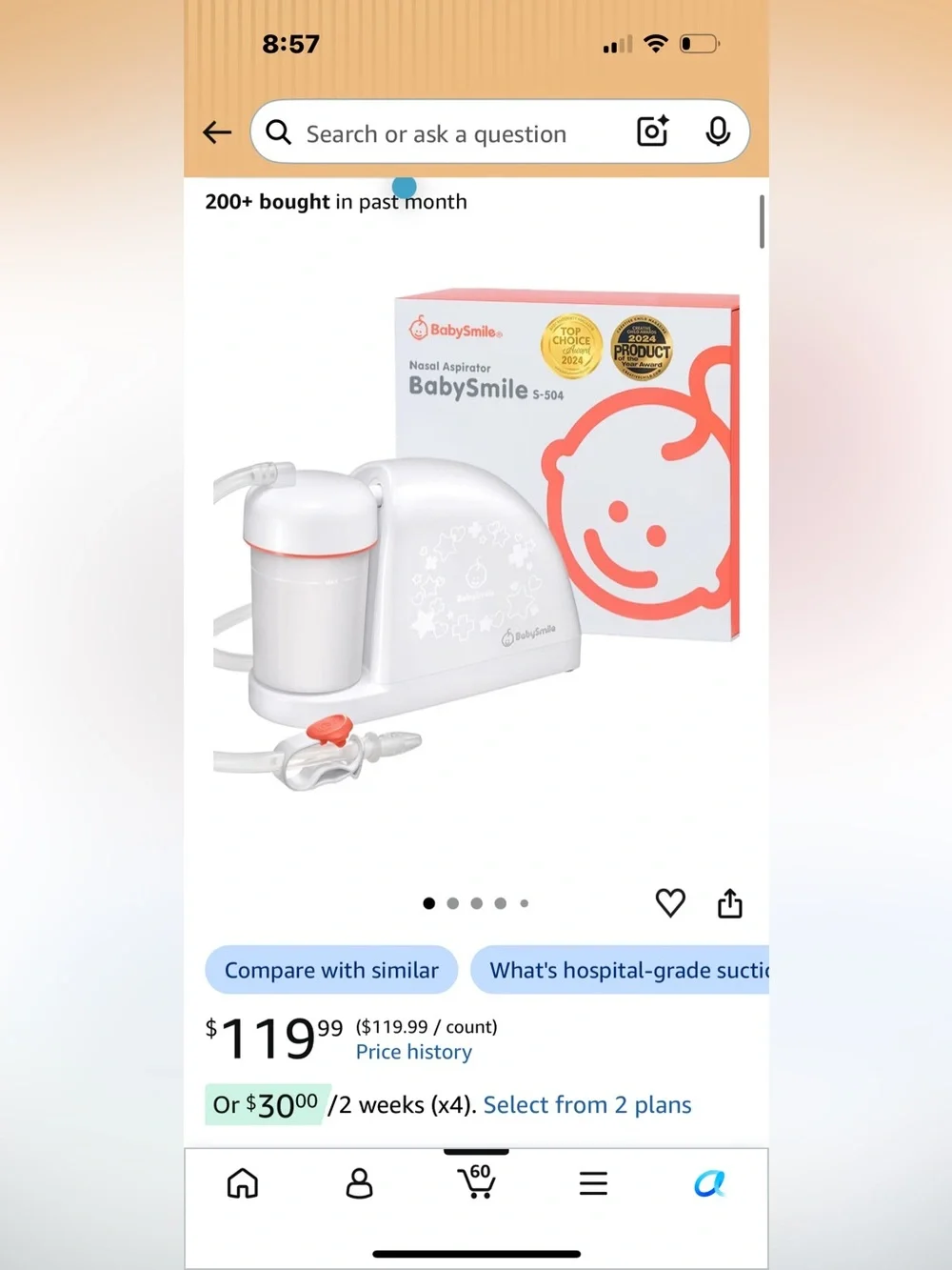 New Open Box BabySmile Electric Nasal Aspirator, Gentle Suction Nose Cleaner